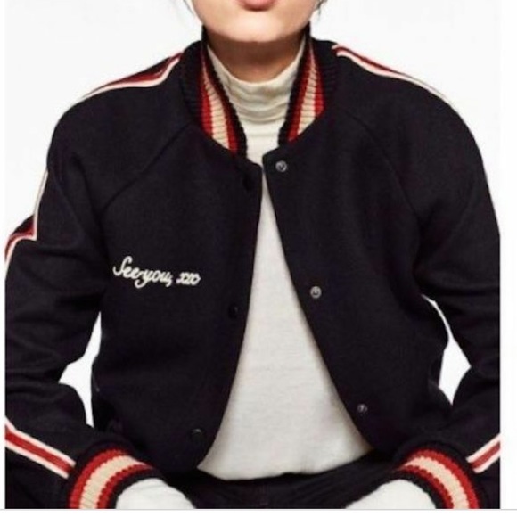 Zara Jackets & Blazers - Zara Navy Blue Embroidered Letters Varsity Bomber